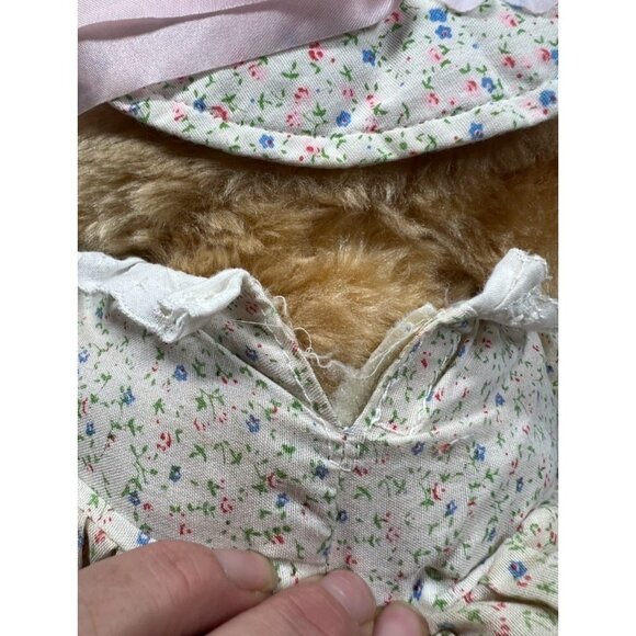 Vintage 1980s Cuddle Wit Bear Plush Doll With Floral Dress & Bonnet - Picture 7 of 10